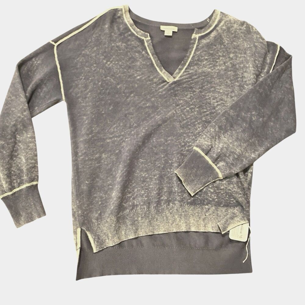 NWT Sundance Sadie Knit Sweater Heather Grey Vneck Topstitch StreetWear Casual S